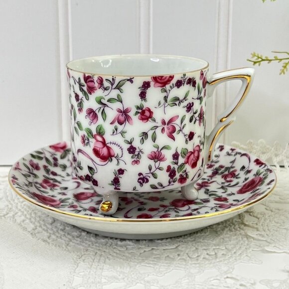 Vintage Yada China Floral Tea Cup & Saucer Pink Roses Gold Trim Cottage Core - Picture 2 of 14